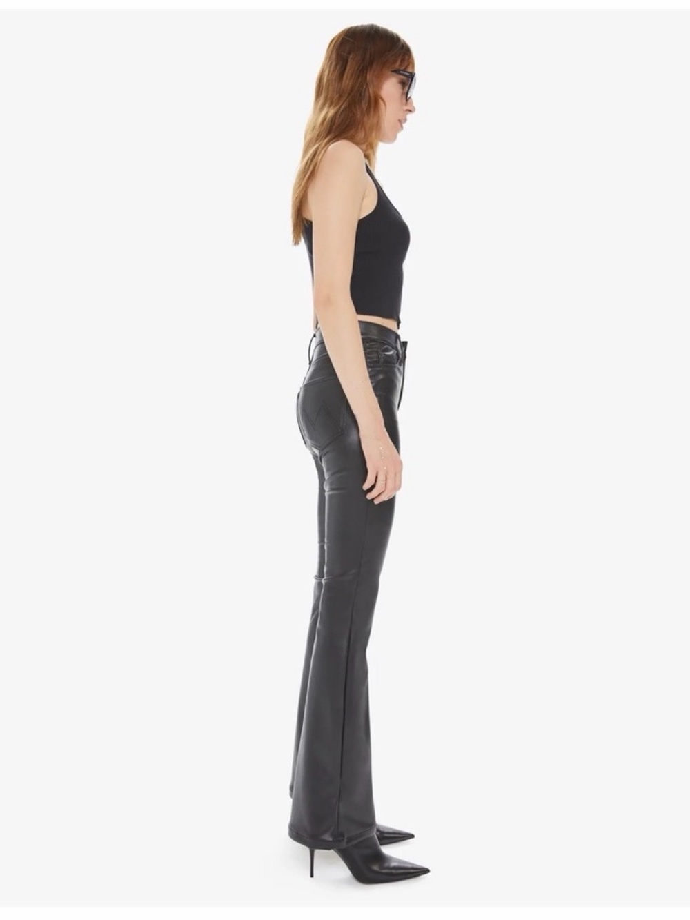 MOTHER The Weekender Heel Faux Leather Flare Pants Black Size 29 - Picture 11 of 12